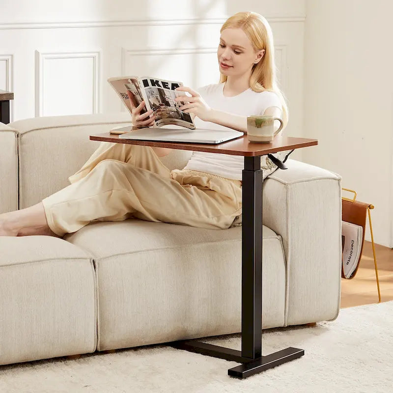 Bureau mobile de lit réglable marron/blanc avec roulettes verrouillables — 1 personne