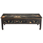Table basse noire, plateau en bois, design paysager, 1 place
