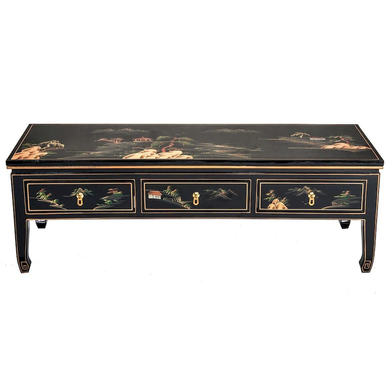 Table basse noire, plateau en bois, design paysager, 1 place