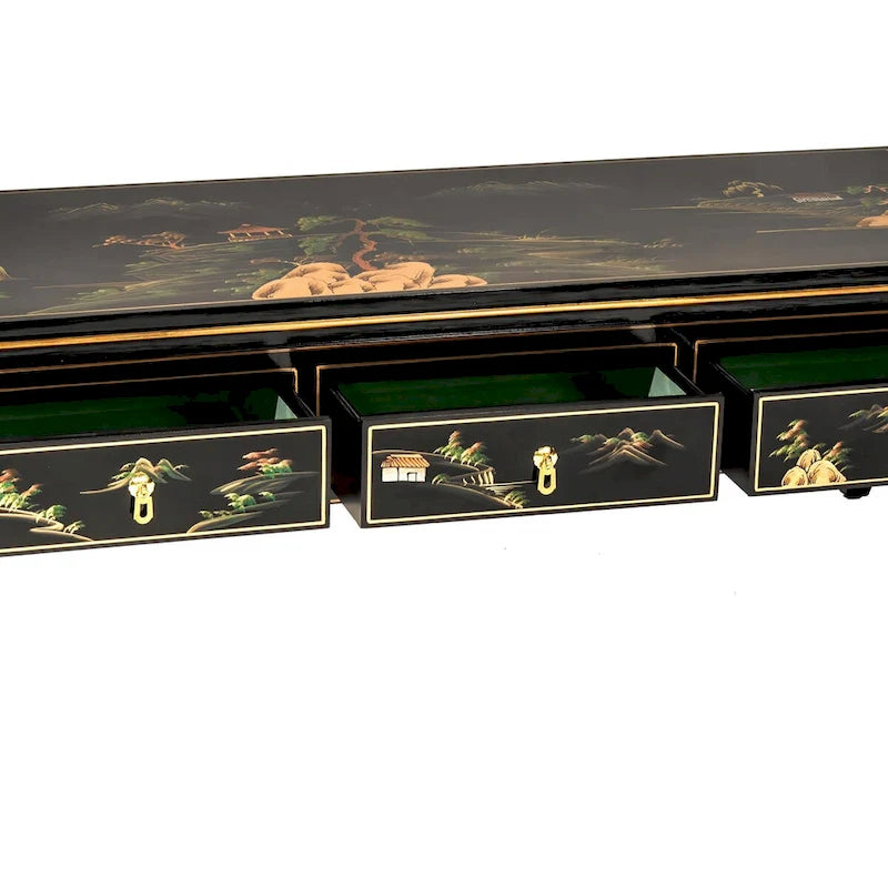 Table basse noire, plateau en bois, design paysager, 1 place