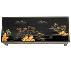 Table basse noire, plateau en bois, design paysager, 1 place