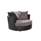 Fauteuil tonneau gris bicolore, pivotant et à roulettes, 2 places