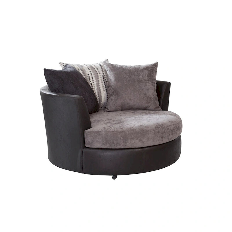 Fauteuil tonneau gris bicolore, pivotant et à roulettes, 2 places