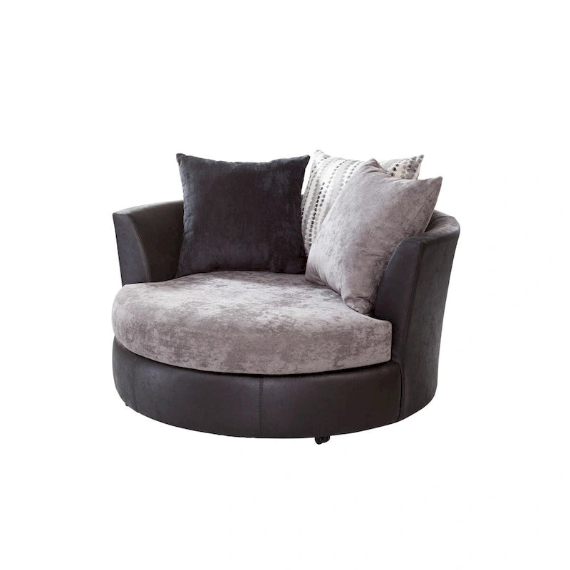 Fauteuil tonneau gris bicolore, pivotant et à roulettes, 2 places
