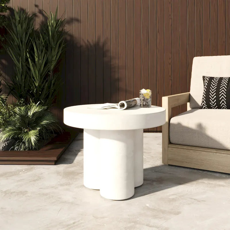 Table d'appoint ronde en béton blanc, piètement abstrait, 1 personne