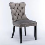 Chaise de salle à manger contemporaine capitonnée haut de gamme en velours massif avec pieds en bois et clous, lot de 2