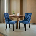 Chaise de salle à manger contemporaine capitonnée haut de gamme en velours massif avec pieds en bois et clous, lot de 2