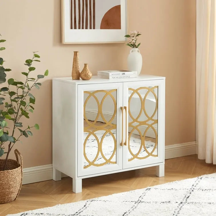 Armoire d'appoint avec porte miroir Chêne rustique / Blanc / Noir, style moderne, simple