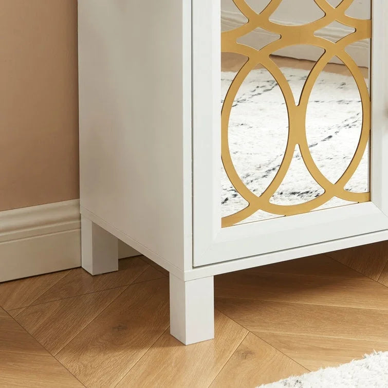 Armoire d'appoint avec porte miroir Chêne rustique / Blanc / Noir, style moderne, simple