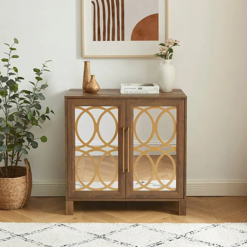 Armoire d'appoint avec porte miroir Chêne rustique / Blanc / Noir, style moderne, simple