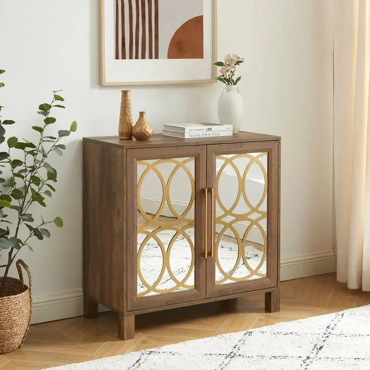 Armoire d'appoint avec porte miroir Chêne rustique / Blanc / Noir, style moderne, simple