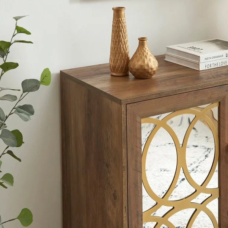 Armoire d'appoint avec porte miroir Chêne rustique / Blanc / Noir, style moderne, simple
