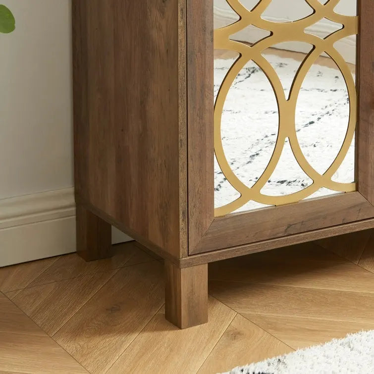 Armoire d'appoint avec porte miroir Chêne rustique / Blanc / Noir, style moderne, simple