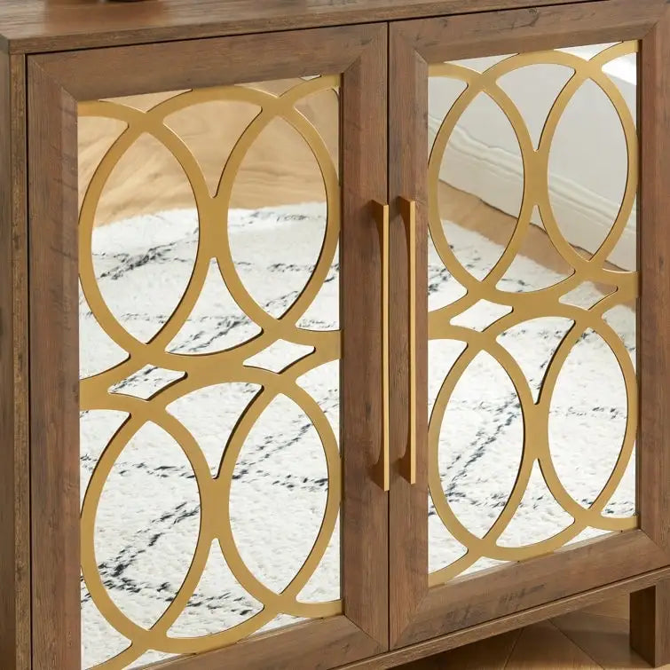 Armoire d'appoint avec porte miroir Chêne rustique / Blanc / Noir, style moderne, simple