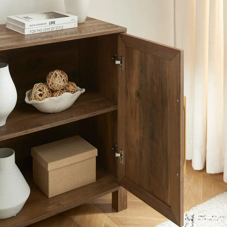 Armoire d'appoint avec porte miroir Chêne rustique / Blanc / Noir, style moderne, simple