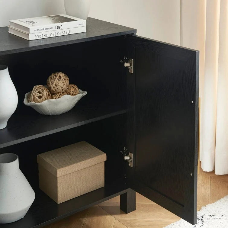 Armoire d'appoint avec porte miroir Chêne rustique / Blanc / Noir, style moderne, simple