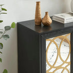Armoire d'appoint avec porte miroir Chêne rustique / Blanc / Noir, style moderne, simple