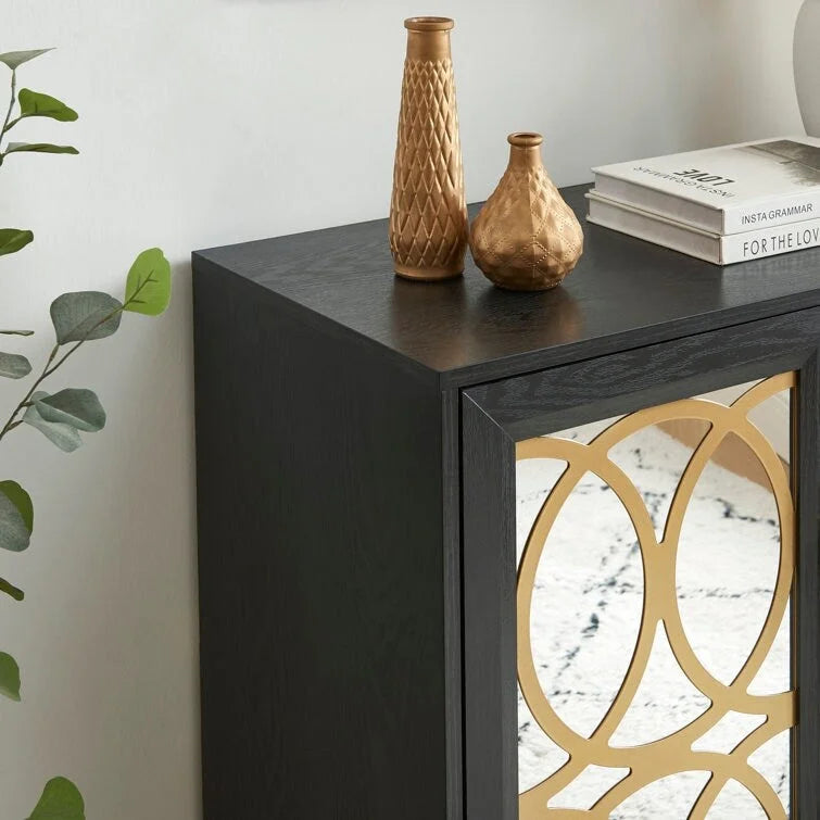 Armoire d'appoint avec porte miroir Chêne rustique / Blanc / Noir, style moderne, simple