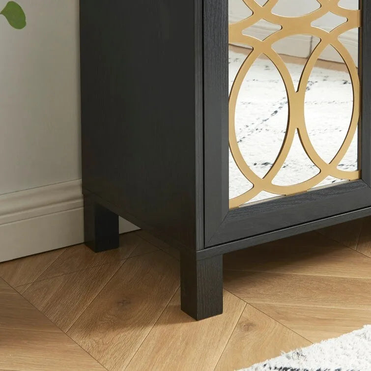 Armoire d'appoint avec porte miroir Chêne rustique / Blanc / Noir, style moderne, simple