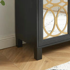 Armoire d'appoint avec porte miroir Chêne rustique / Blanc / Noir, style moderne, simple