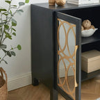 Armoire d'appoint avec porte miroir Chêne rustique / Blanc / Noir, style moderne, simple