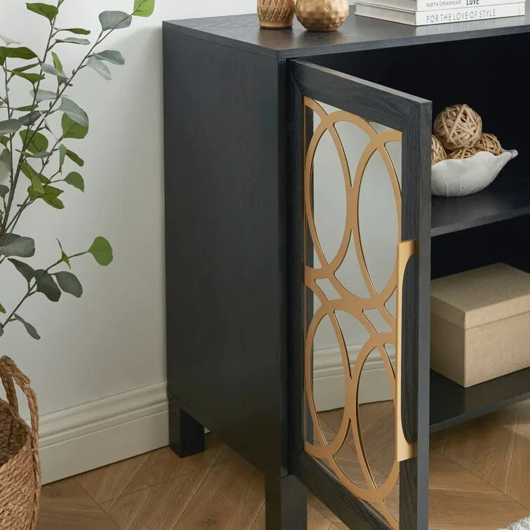 Armoire d'appoint avec porte miroir Chêne rustique / Blanc / Noir, style moderne, simple