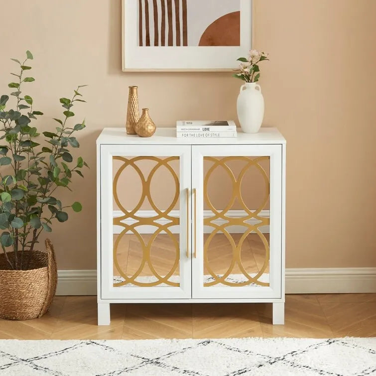 Armoire d'appoint avec porte miroir Chêne rustique / Blanc / Noir, style moderne, simple