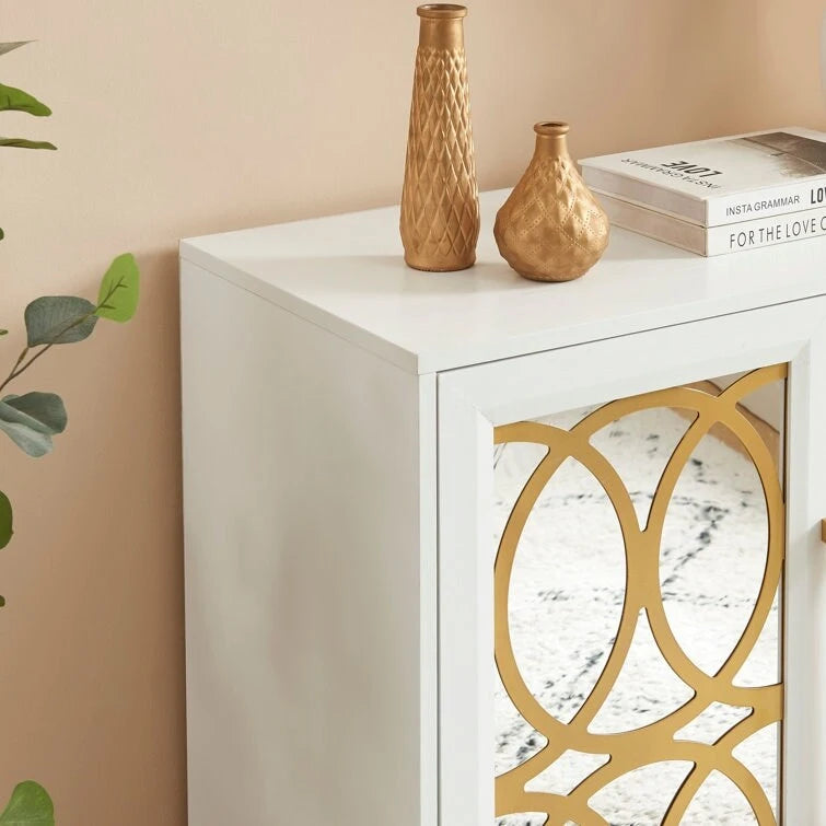 Armoire d'appoint avec porte miroir Chêne rustique / Blanc / Noir, style moderne, simple