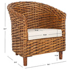 Fauteuil tonneau en rotin blanc/miel marron foncé, une place