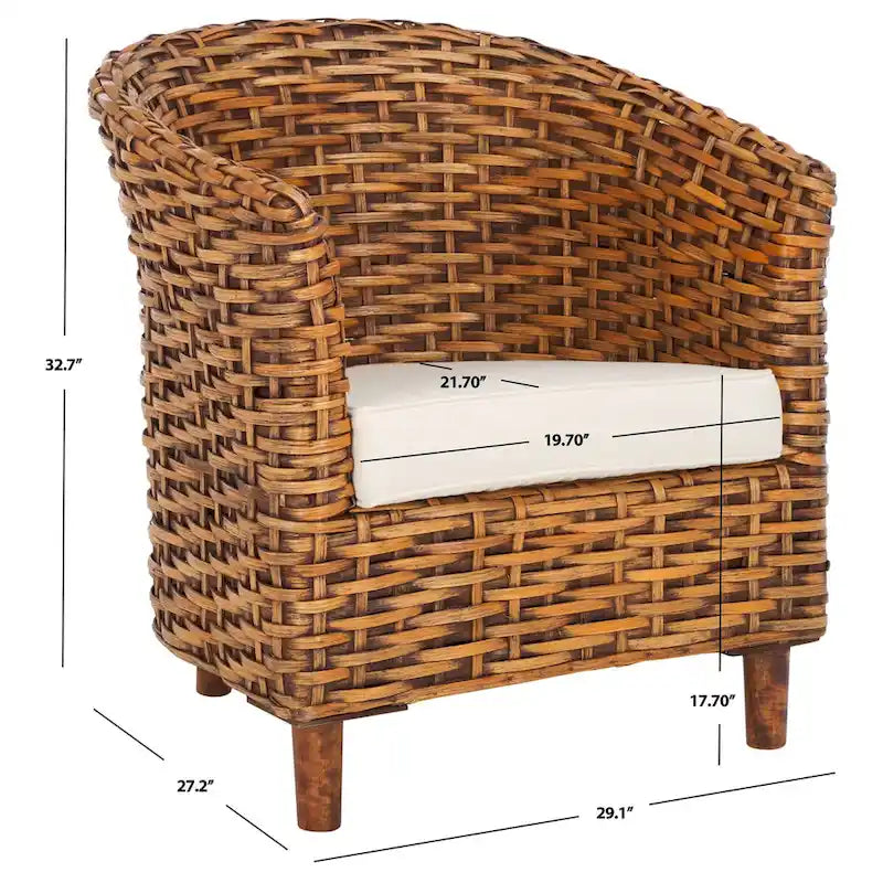 Fauteuil tonneau en rotin blanc/miel marron foncé, une place
