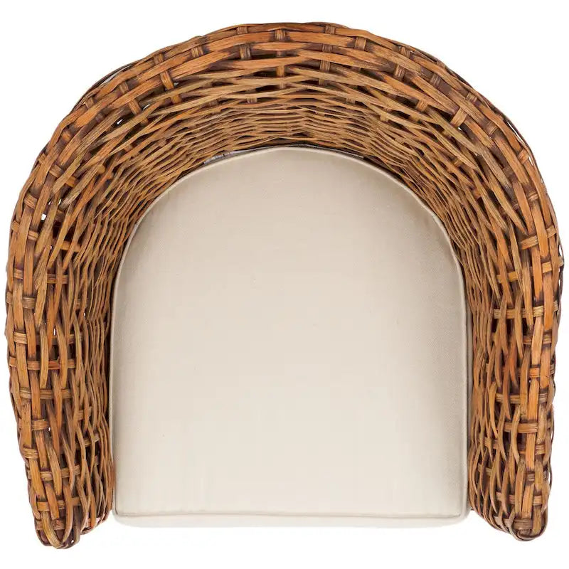 Fauteuil tonneau en rotin blanc/miel marron foncé, une place