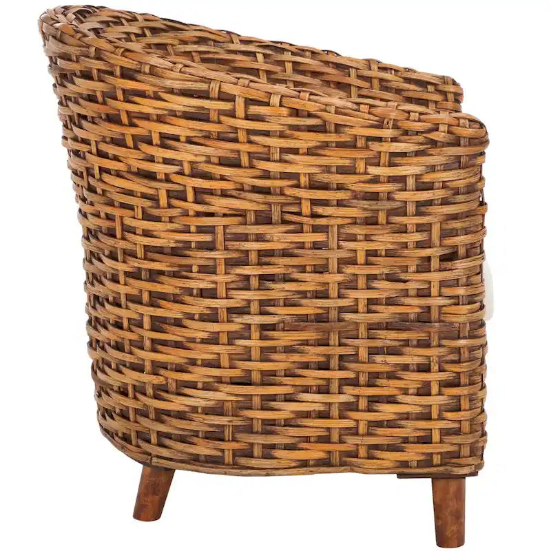 Fauteuil tonneau en rotin blanc/miel marron foncé, une place