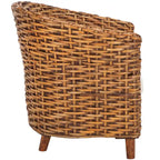 Fauteuil tonneau en rotin blanc/miel marron foncé, une place